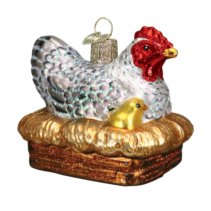Old World Christmas Hen On Nest Blown Glass Ornament