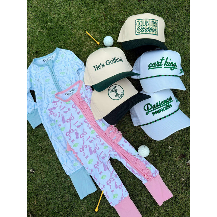He's Golfing - Green Vintage Trucker Hat