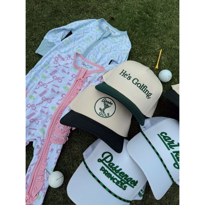 He's Golfing - Green Vintage Trucker Hat