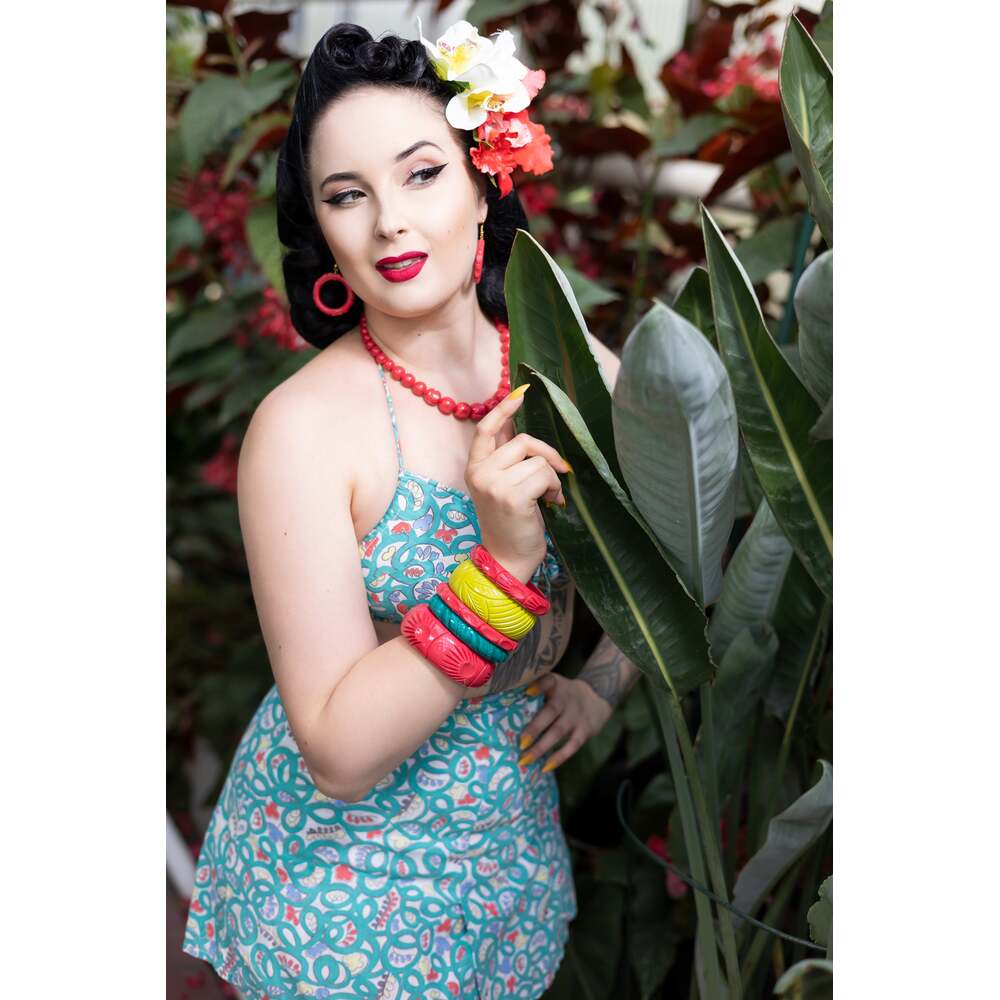 Hibiscus Heavy Carve Drop Hoop Earrings by Splendette 1