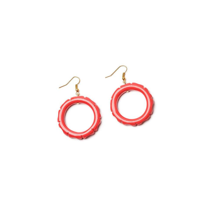 Hibiscus Heavy Carve Drop Hoop Earrings by Splendette 