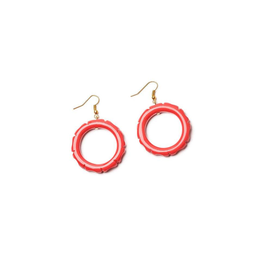 Hibiscus Heavy Carve Drop Hoop Earrings by Splendette 