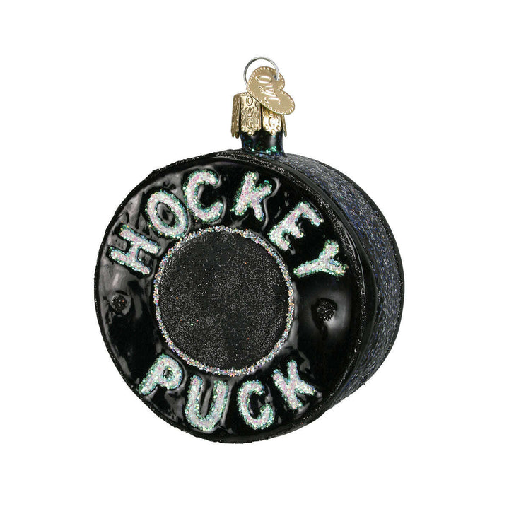 Old World Christmas Hockey Puck Blown Glass Ornament