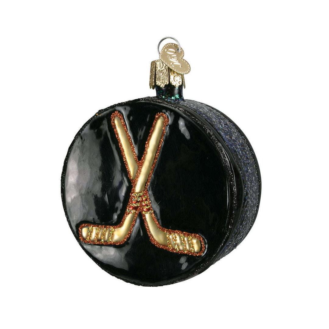 Old World Christmas Hockey Puck Blown Glass Ornament