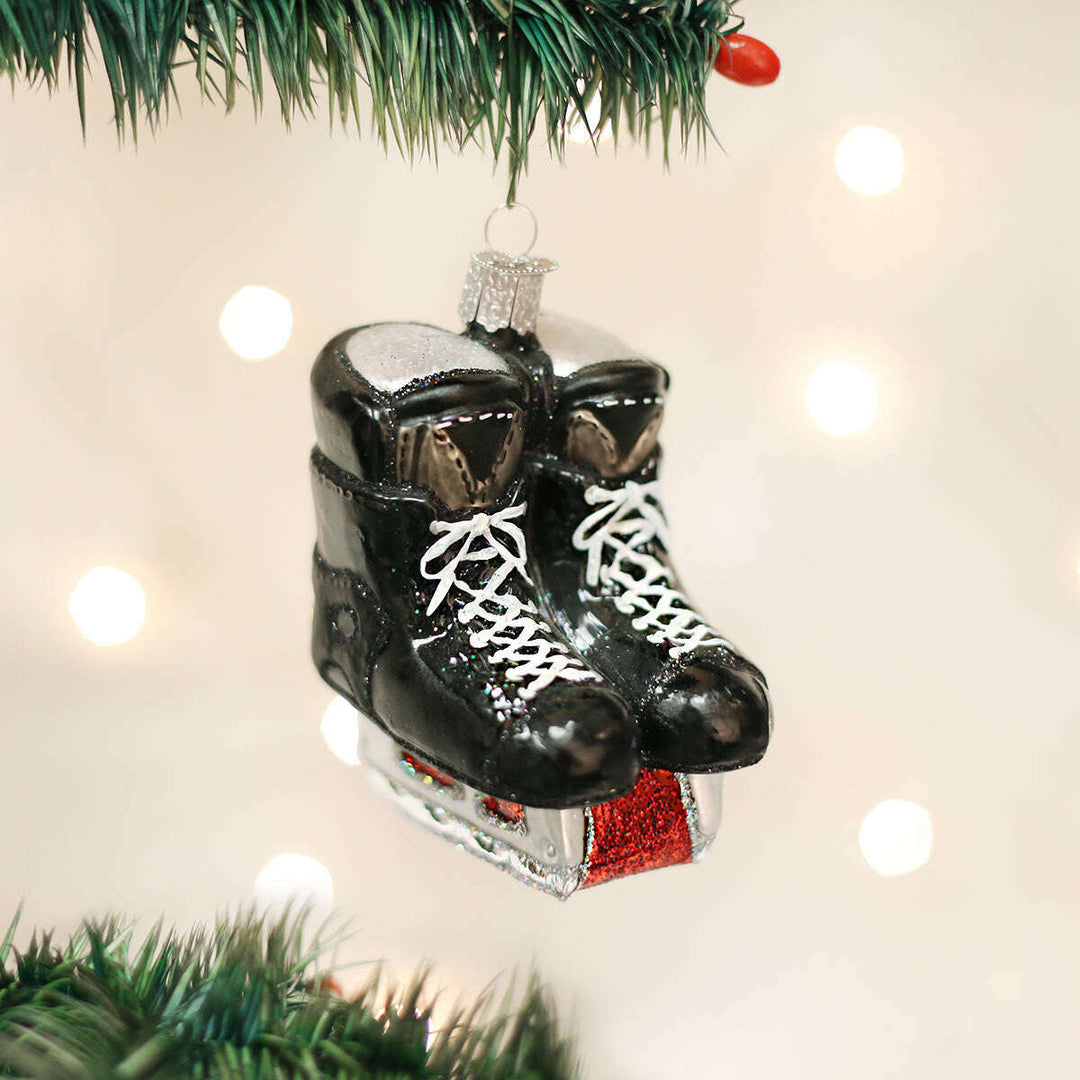 Old World Christmas Hockey Skates Blown Glass Ornament