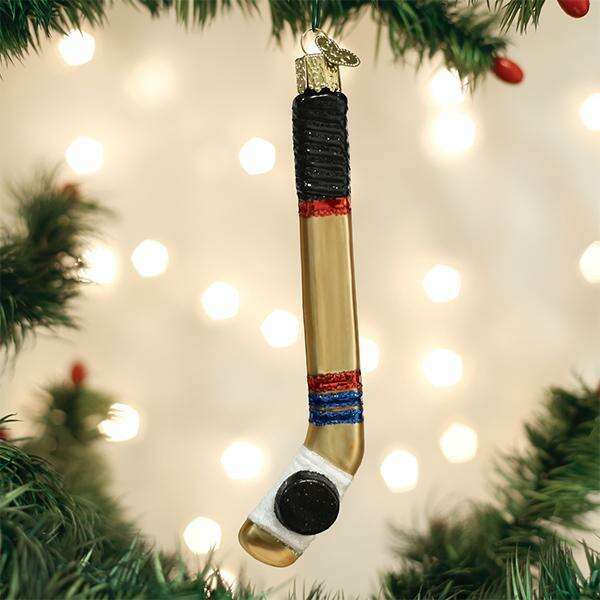 Old World Christmas Hockey Stick Blown Glass Ornament