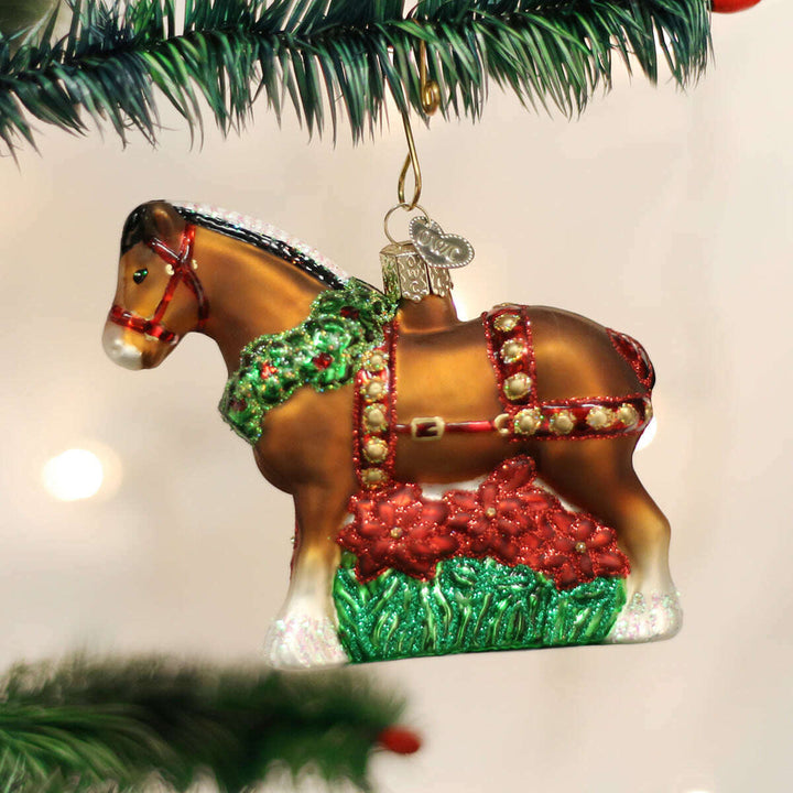 Old World Christmas Holiday Clydesdale Blown Glass Ornament