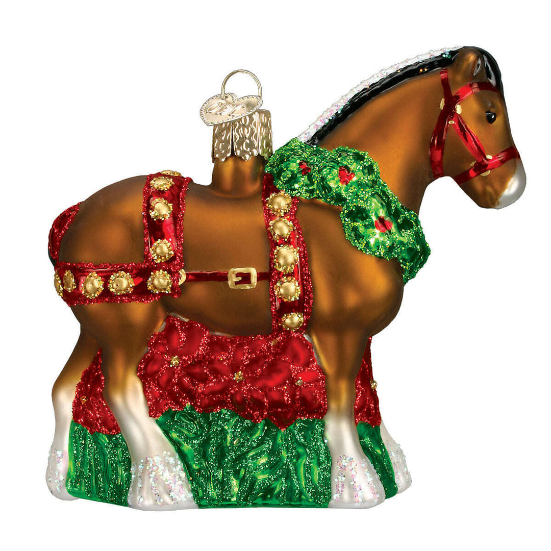 Old World Christmas Holiday Clydesdale Blown Glass Ornament