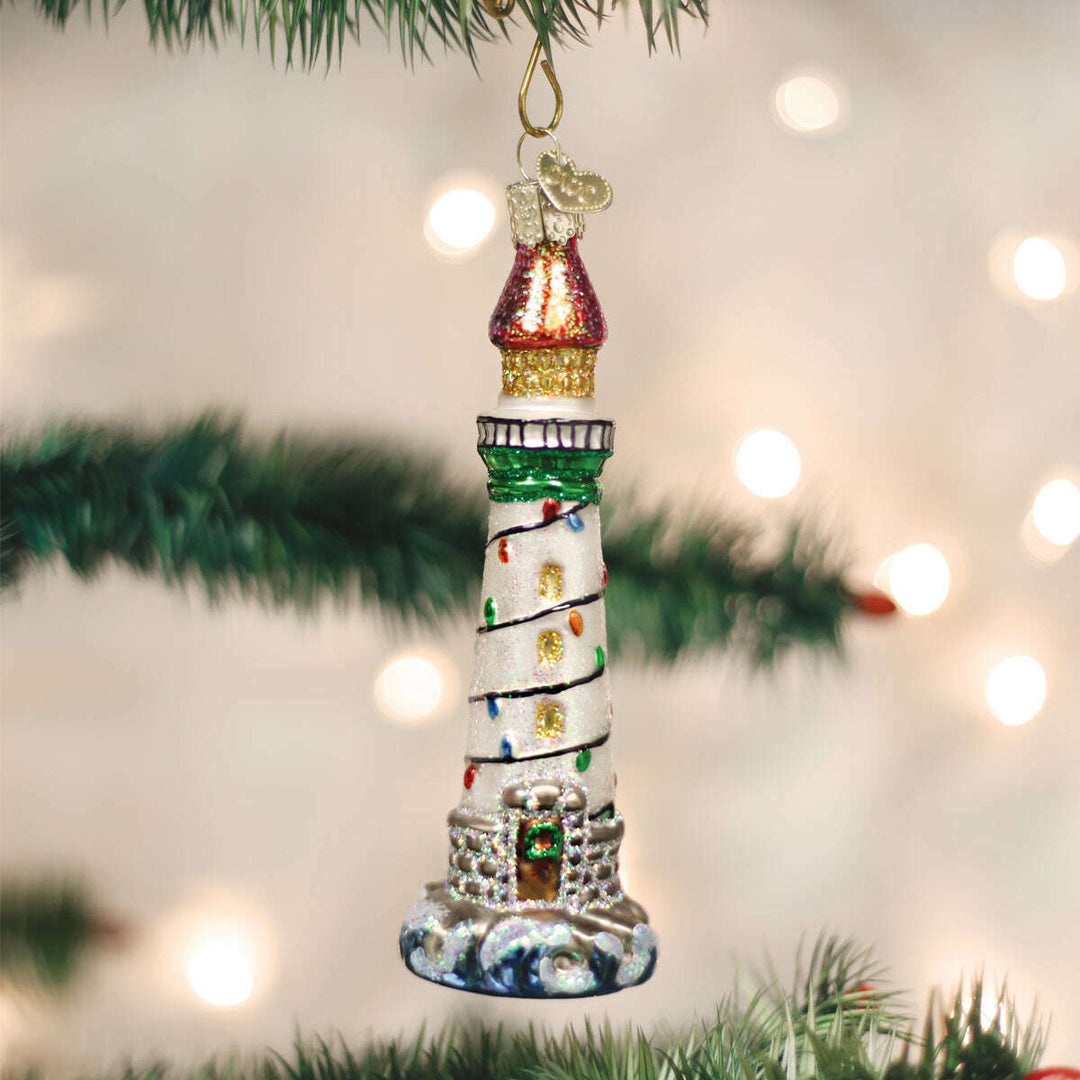 Old World Christmas Holiday Lighthouse Blown Glass Ornament