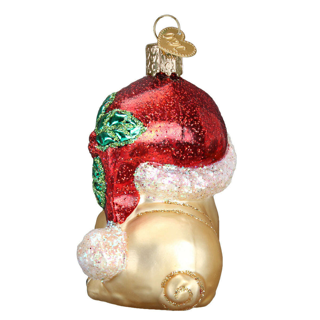 Holly Hat Pug Ornament