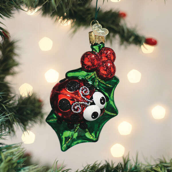 Old World Christmas Holly Ladybug Blown Glass Ornament