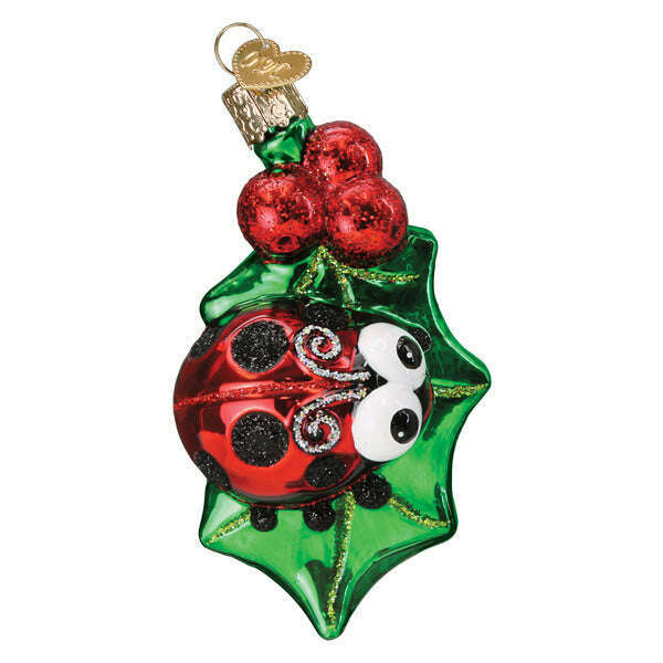 Old World Christmas Holly Ladybug Blown Glass Ornament