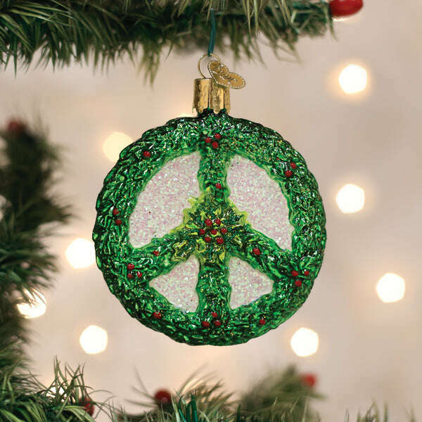 Old World Christmas Holly Peace Symbol Blown Glass Ornament