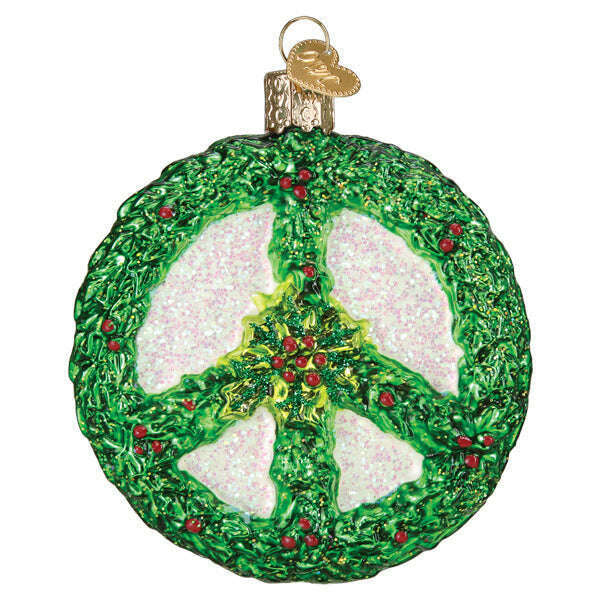 Old World Christmas Holly Peace Symbol Blown Glass Ornament