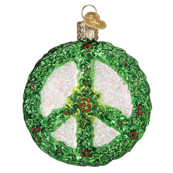 Old World Christmas Holly Peace Symbol Blown Glass Ornament