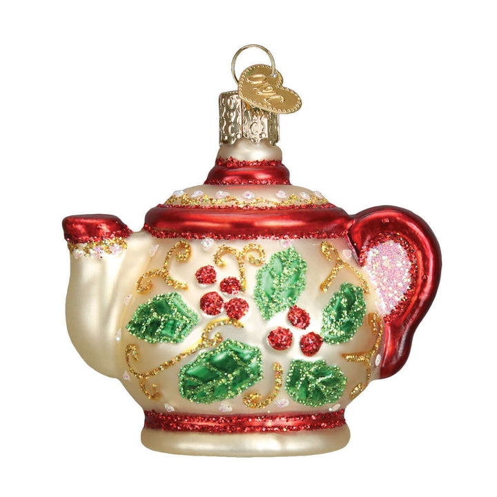 Old World Christmas Holly Teapot Blown Glass Ornament