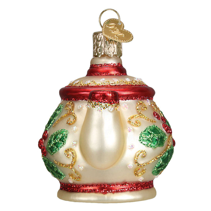 Old World Christmas Holly Teapot Blown Glass Ornament