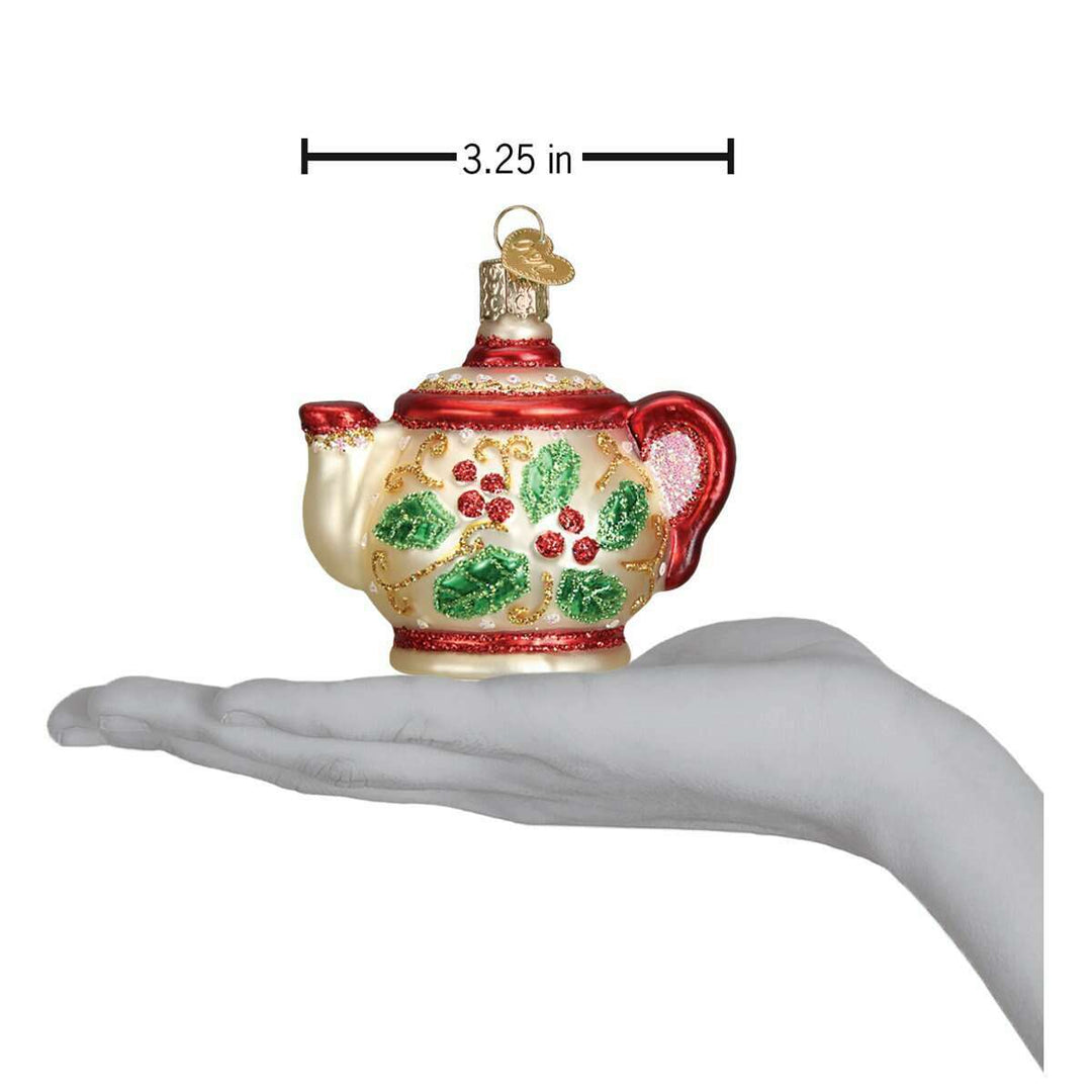 Old World Christmas Holly Teapot Blown Glass Ornament