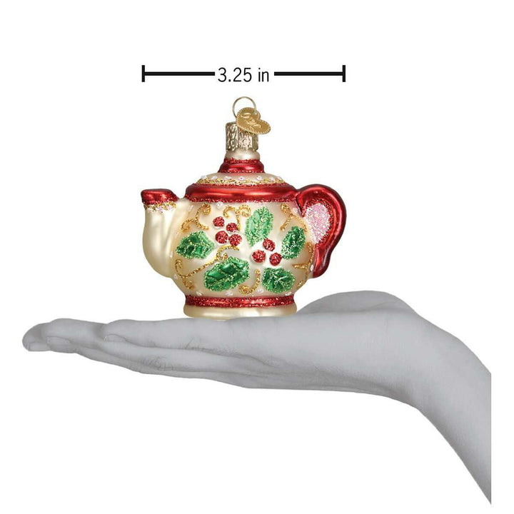 Old World Christmas Holly Teapot Blown Glass Ornament