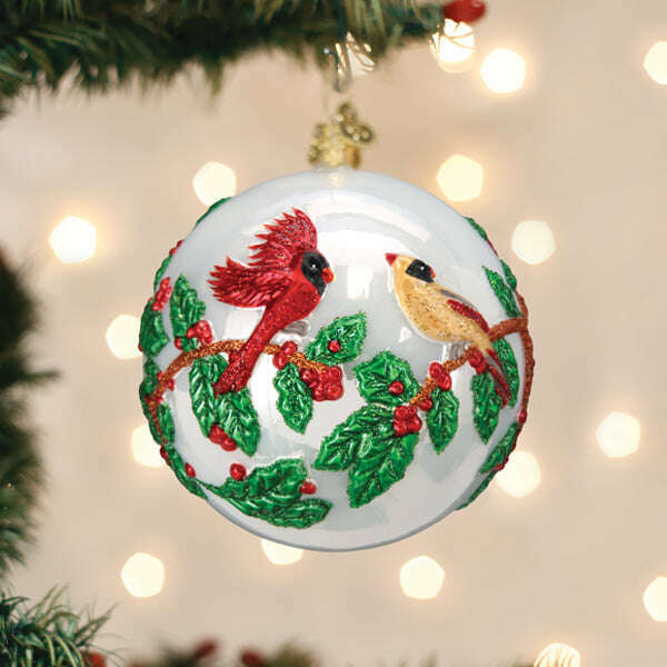 Old World Christmas Hollyberry Birds Blown Glass Ornament