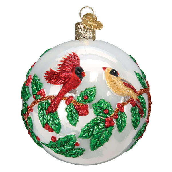 Old World Christmas Hollyberry Birds Blown Glass Ornament