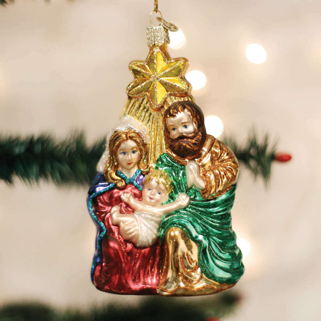 Old World Christmas Holy Family With Star Blown Glass Ornament
