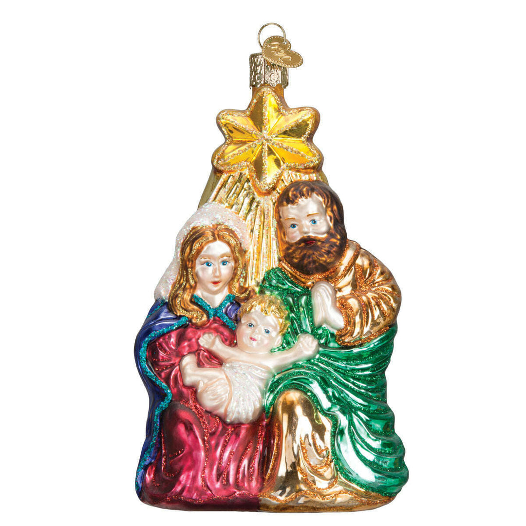 Old World Christmas Holy Family With Star Blown Glass Ornament