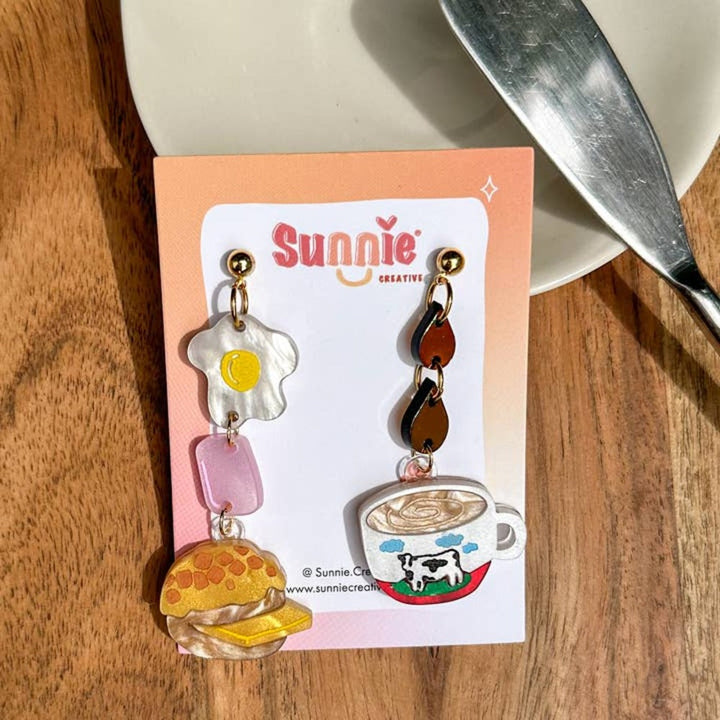 Hong Kong Cafe Breakfast Mismatch Earrings 3