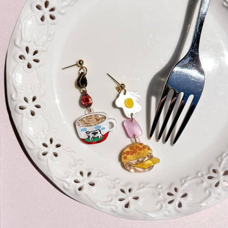 Hong Kong Cafe Breakfast Mismatch Earrings 