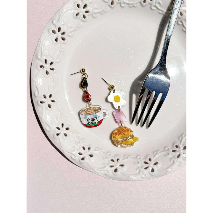 Hong Kong Cafe Breakfast Mismatch Earrings