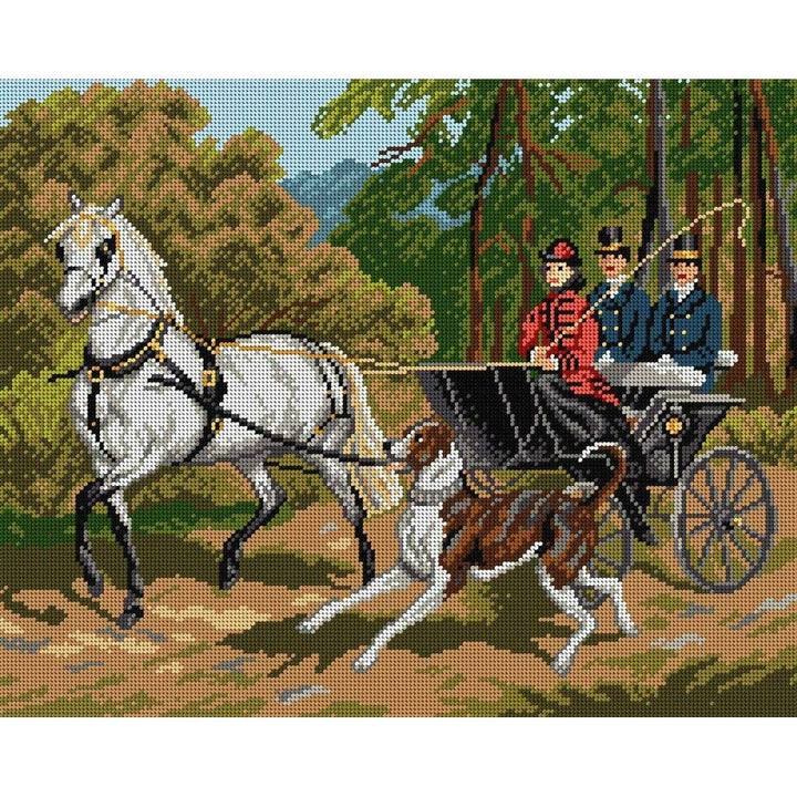 Horse-drawn Carriage Ride 1961M Needlepoint canvas for halfstitch without yarn