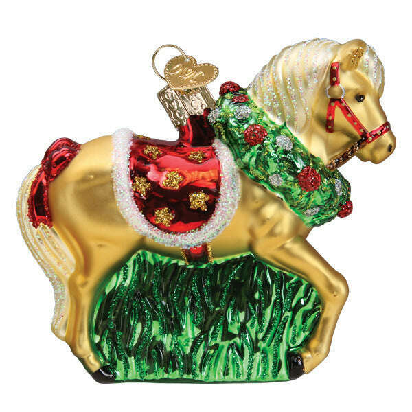Old World Christmas Horse With Wreath Blown Glass Ornament