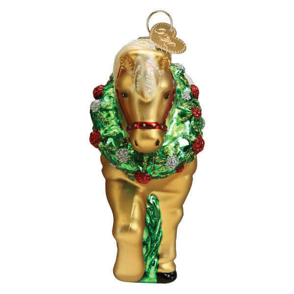 Old World Christmas Horse With Wreath Blown Glass Ornament