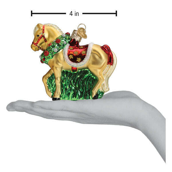 Old World Christmas Horse With Wreath Blown Glass Ornament