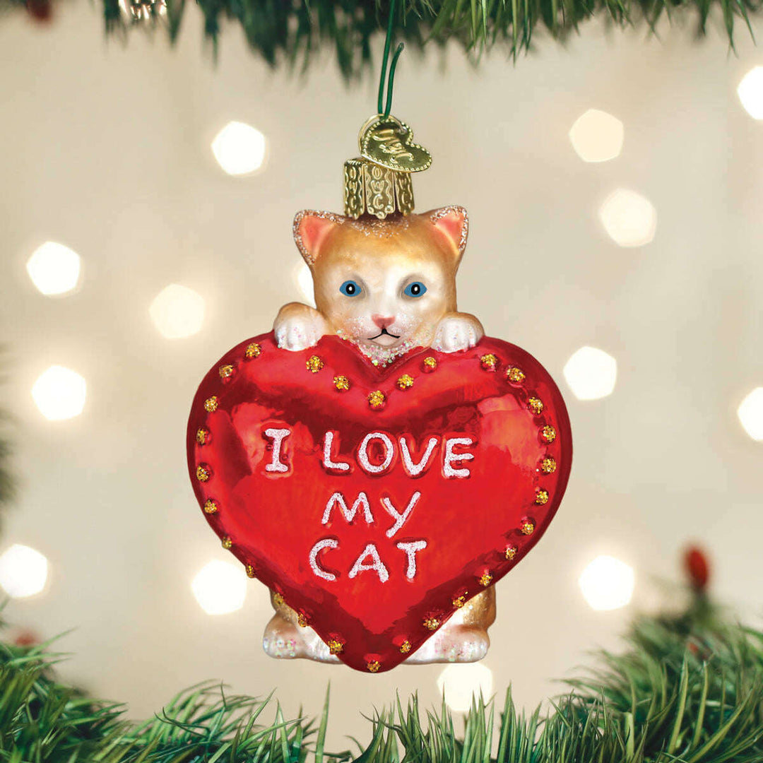 Old World Christmas I Love My Cat Blown Glass Ornament