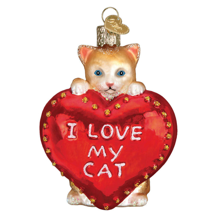 Old World Christmas I Love My Cat Blown Glass Ornament