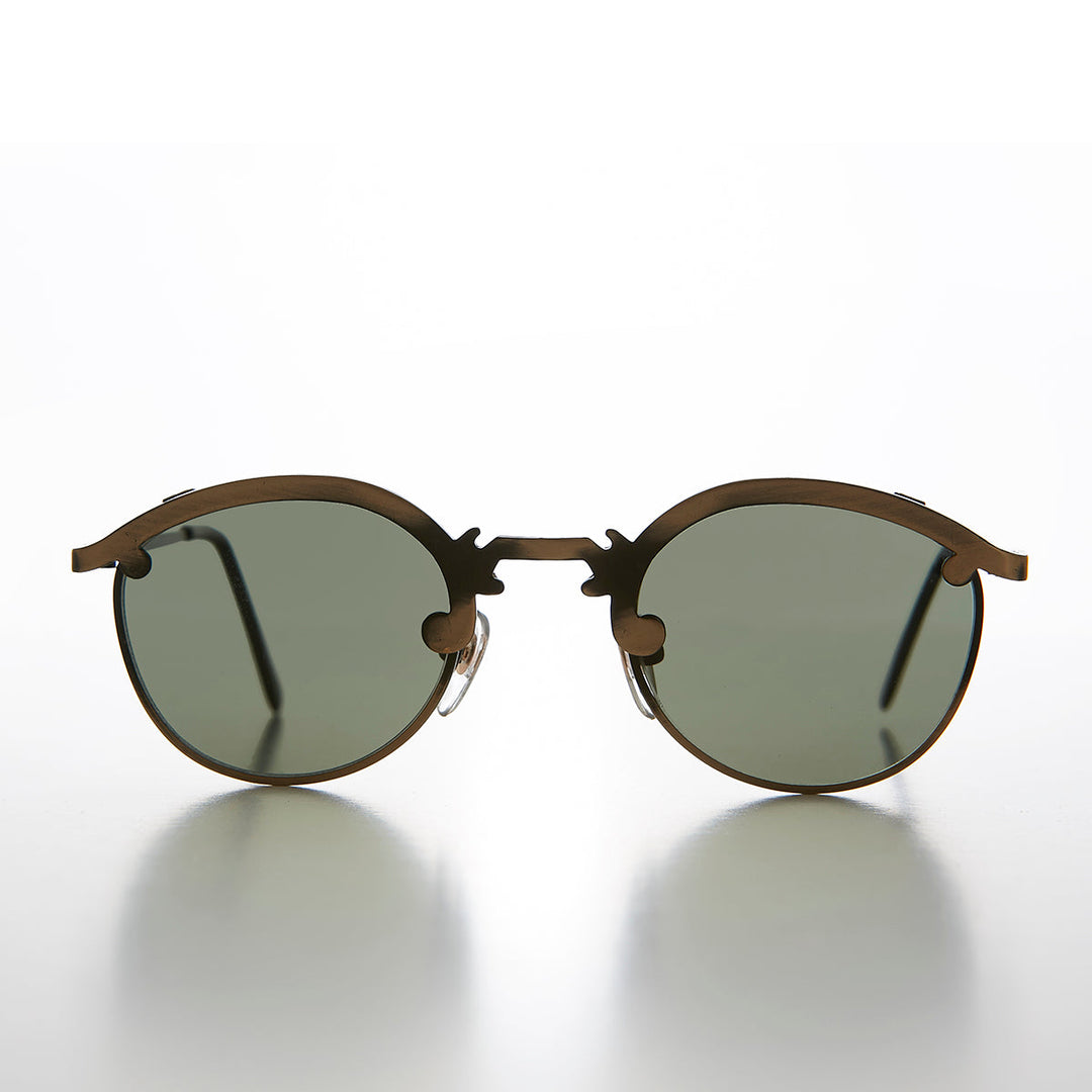 Round 90s Metal Unique Sunglass with Arrow Nose Bridge - Charmer