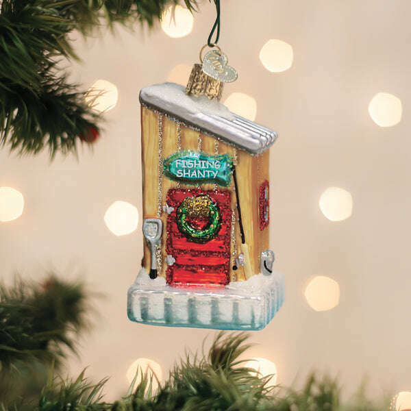 Old World Christmas Ice Fishing Shanty Blown Glass Ornament