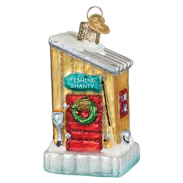 Old World Christmas Ice Fishing Shanty Blown Glass Ornament