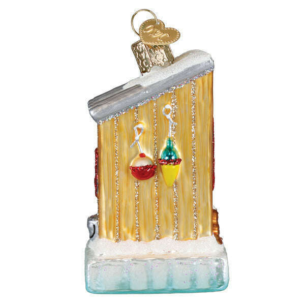 Old World Christmas Ice Fishing Shanty Blown Glass Ornament