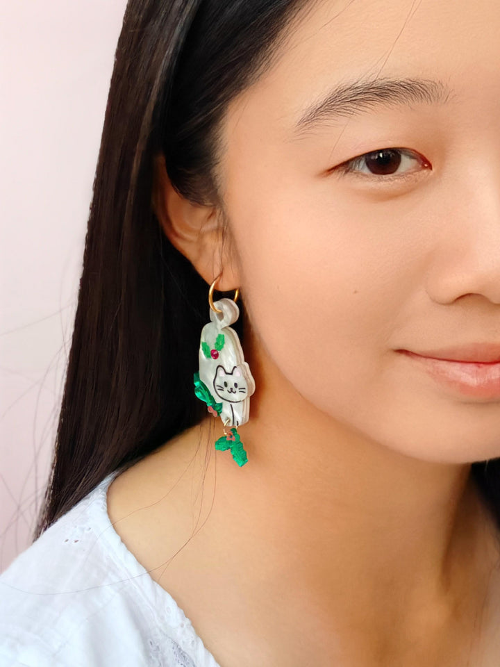 White Cat with Holly