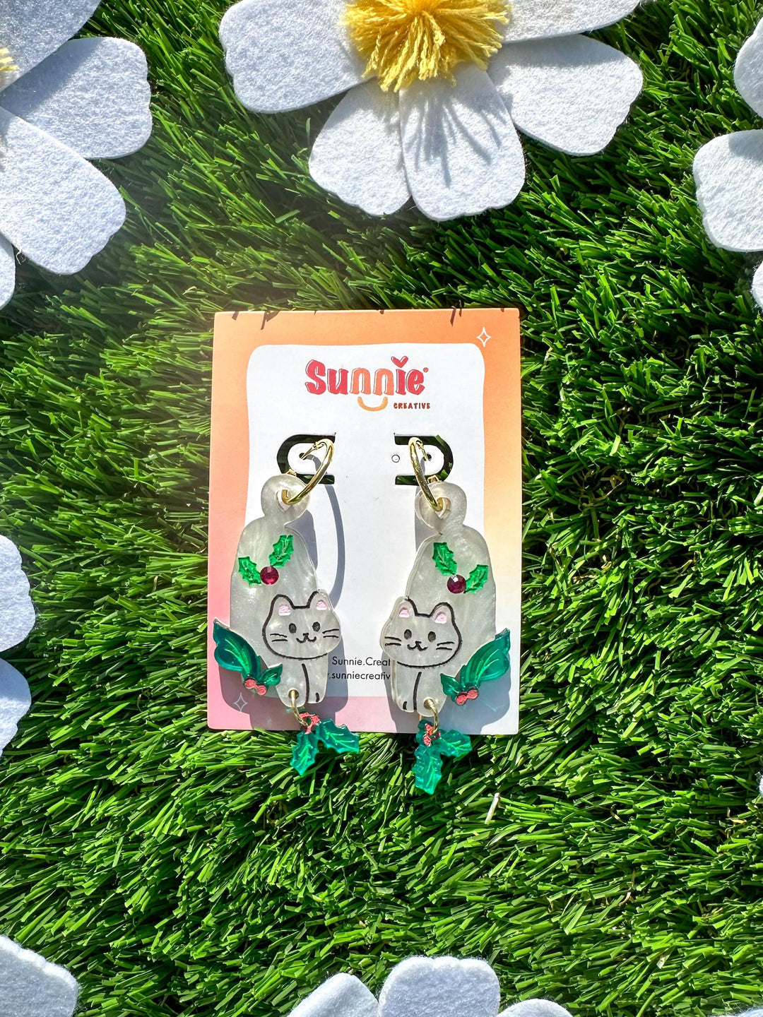 White Cat with Holly