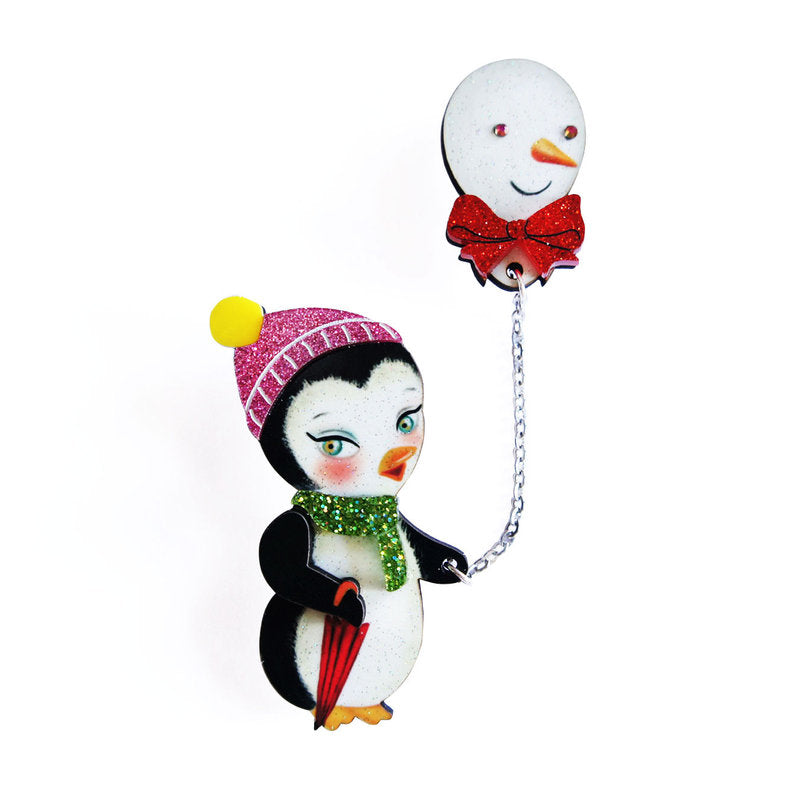 Festive Penguin with Balloon Brooch