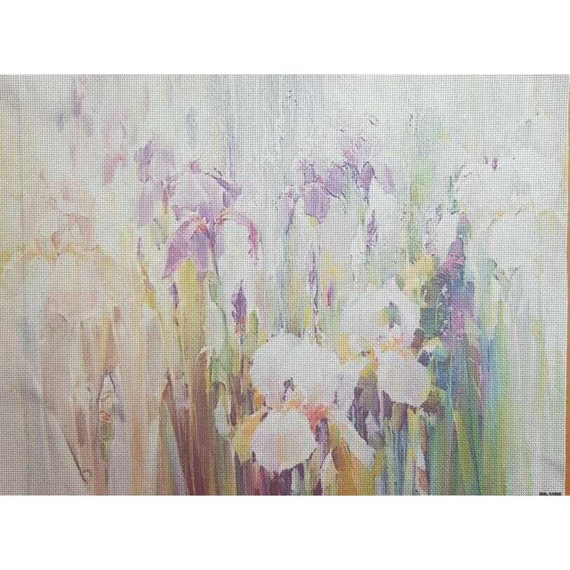 Iris Garden Designer Printed AIDA Fabric. Canvas for embroidery with an applied background  KF-1096A
