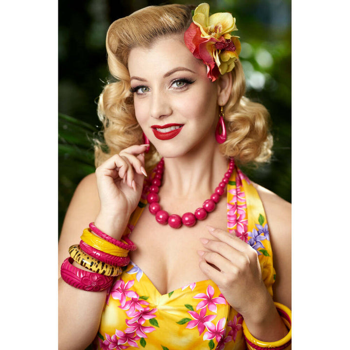 Iris Pink Heavy Carve Fakelite Drop Earrings by Splendette 1