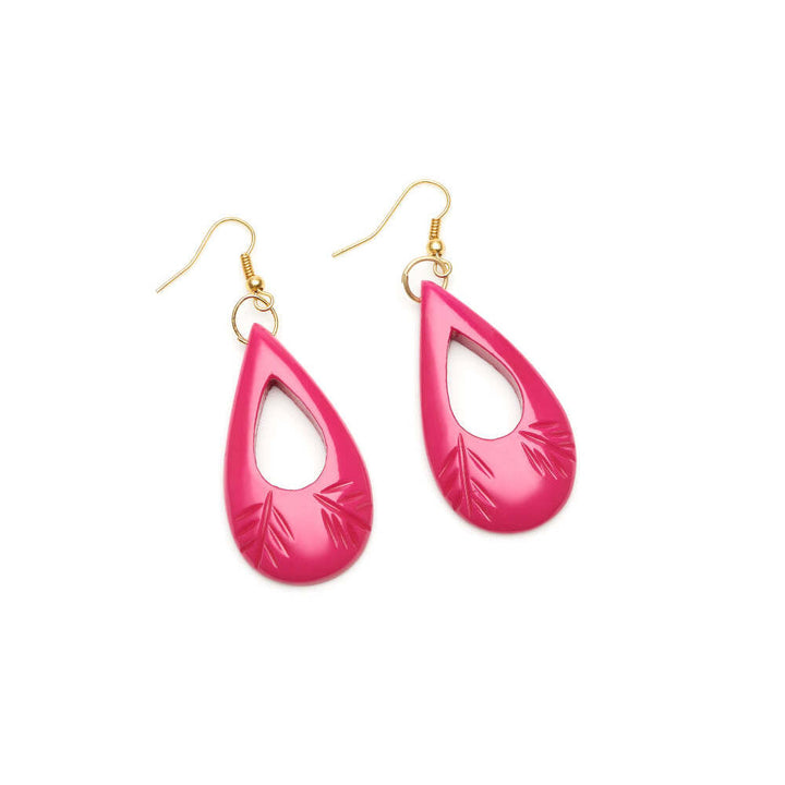 Iris Pink Heavy Carve Fakelite Drop Earrings by Splendette 