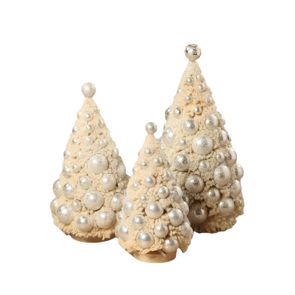 Ivory Platinum Bottle Brush Trees S3 by Bethany Lowe Designs