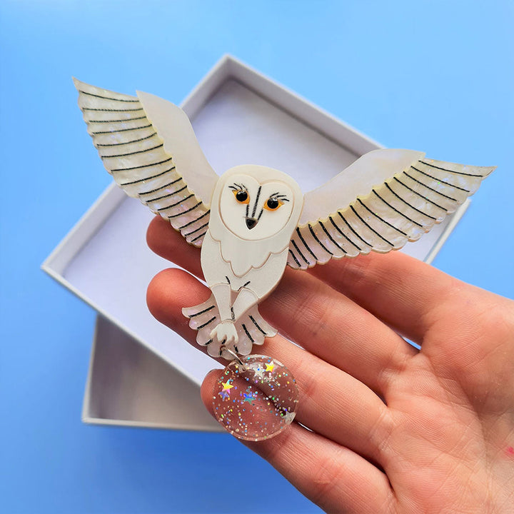 Jareth The White Barn Owl Brooch by Cherryloco Jewellery 4