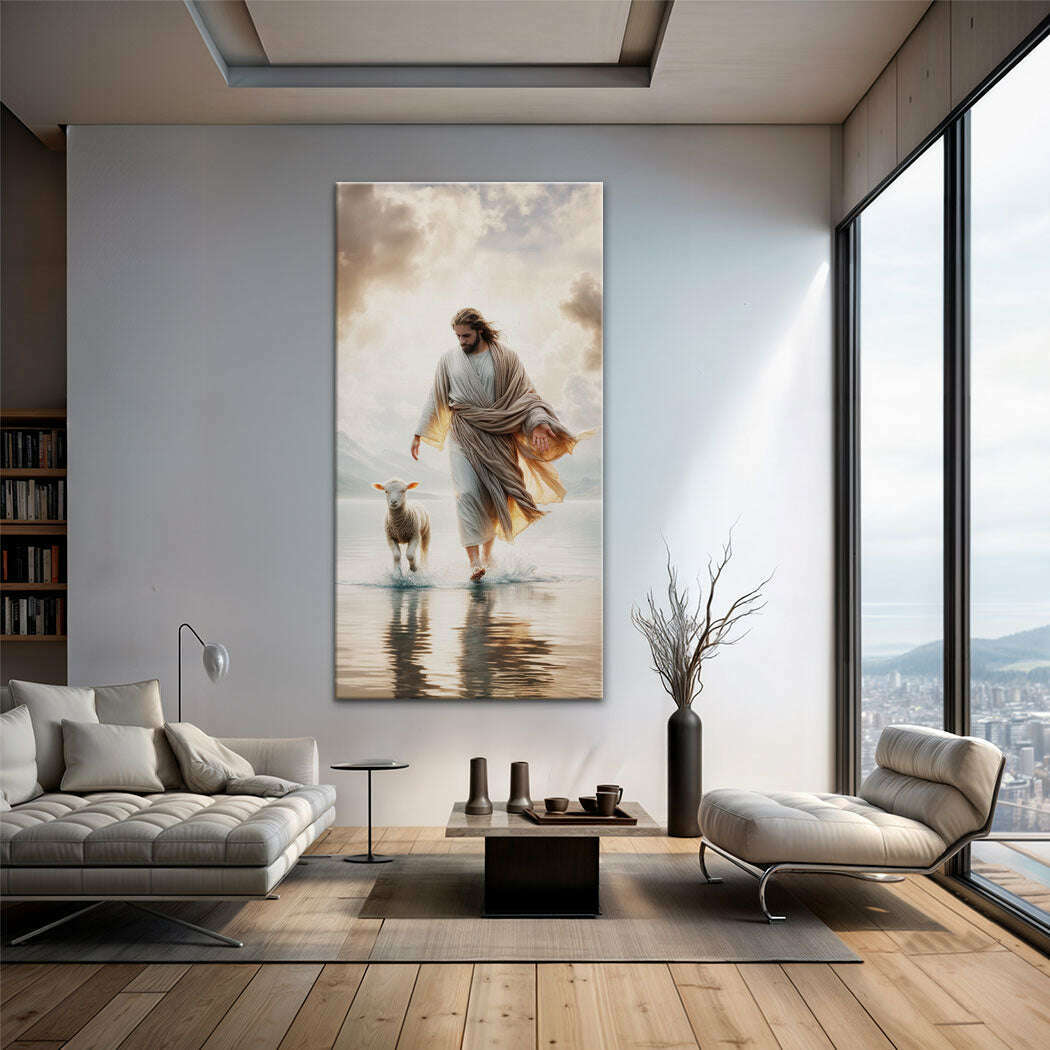 Jesus Protects The Lamb From Wolves Faith Wall Art XIII