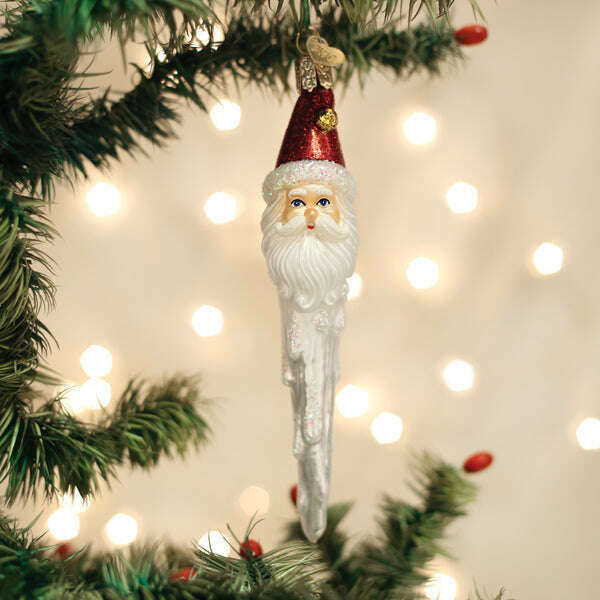 Old World Christmas Jingle Bell Santa Icicle Blown Glass Ornament
